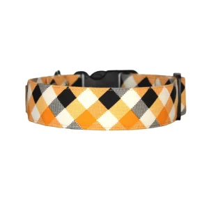 Dog Collar - Orange and Black Fall Gingham