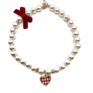 Pearl Checkered Heart Dog Necklace